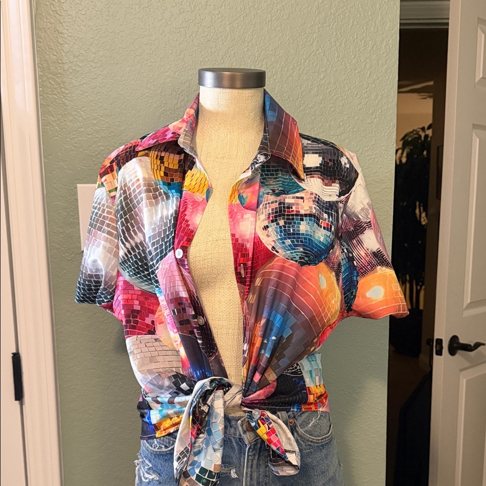 Colorful Disco Ball Print Shirt